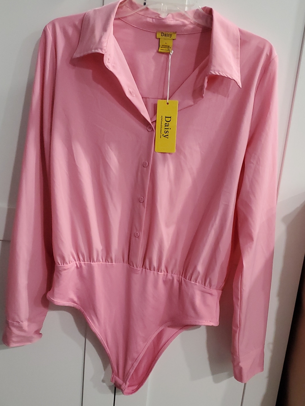 Daisy Light Pink Button-Front Long Sleeve Bodysuit